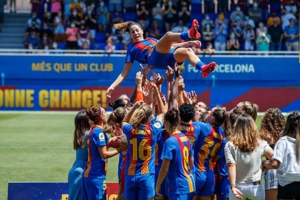 Vicky Losada tribute after the Primera Iberdrola match between FC Barcelona and SD Eibar at Johan Cruyff Stadium in Barcelona, Spain on June 27, 2021.