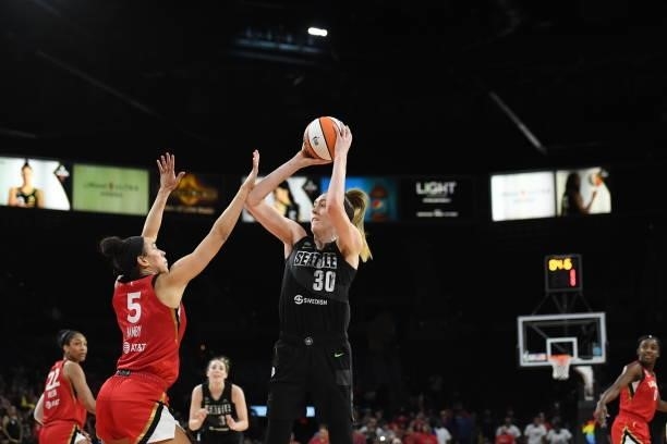 Breanna Stewart of the Seattle Storm shoots the ball against the Las Vegas Aces on June 27, 2021 at Michelob ULTRA Arena in Las Vegas, Nevada. NOTE...
