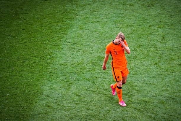 Matthijs de Ligt of Holland leaves the field disappointed during the UEFA EURO 2020 match between the Netherlands and the Czech Republic at the...