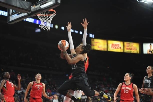 Epiphanny Prince of the Seattle Storm drives to the basket against the Las Vegas Aces on June 27, 2021 at Michelob ULTRA Arena in Las Vegas, Nevada....