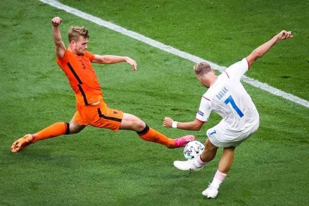 Matthijs de Ligt of Holland, Antonin Barak of Czech Republic during the UEFA EURO 2020 match between the Netherlands and the Czech Republic at the...