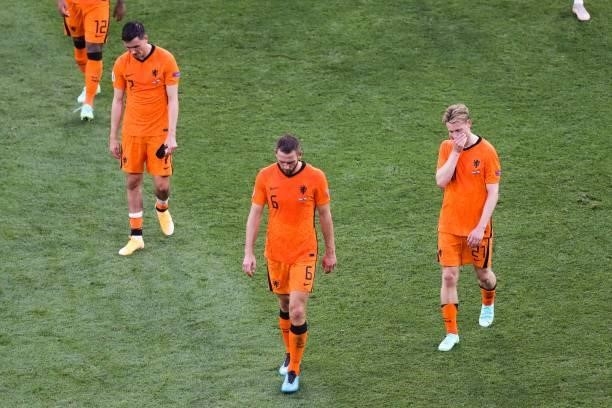 Steven Berghuis of Holland, Stefan de Vrij of Holland, Frenkie de Jong of Holland during the UEFA EURO 2020 match between the Netherlands and the...