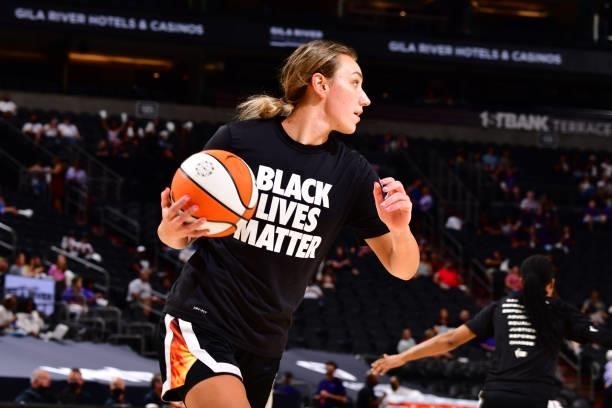 Alanna Smith of the Phoenix Mercury warms up before the game against the Los Angeles Sparks on June 27, 2021 at Phoenix Suns Arena in Phoenix,...