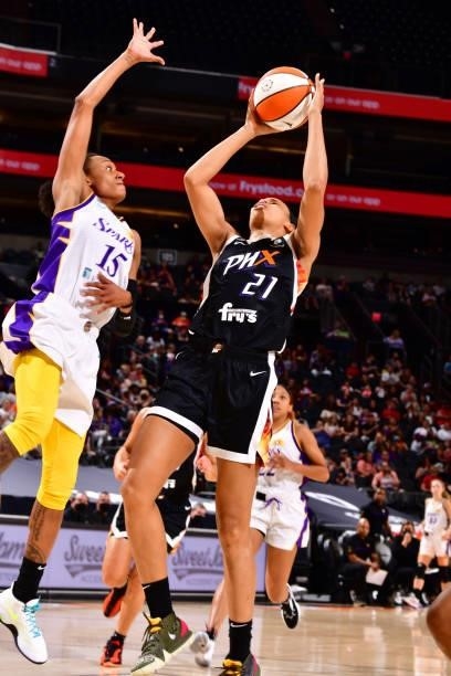 Brianna Turner of the Phoenix Mercury shoots the ball against the Los Angeles Sparks on June 27, 2021 at Phoenix Suns Arena in Phoenix, Arizona. NOTE...