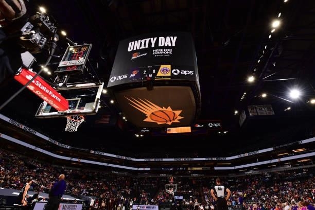 The Phoenix Mercury celebrate Unity Day at the game against the Los Angeles Sparks on June 27, 2021 at Phoenix Suns Arena in Phoenix, Arizona. NOTE...