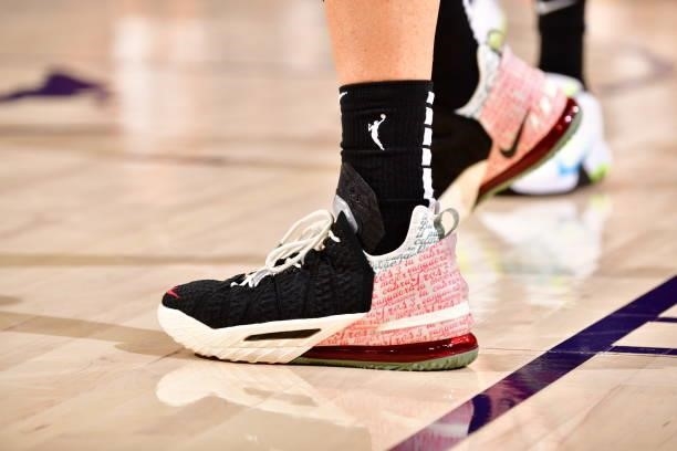 The sneakers worn by Diana Taurasi of the Phoenix Mercury during the game against the Los Angeles Sparks on June 27, 2021 at Phoenix Suns Arena in...