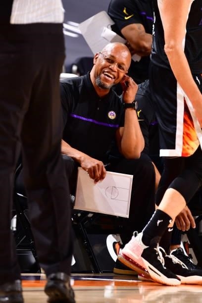Assistant Coach, Fred Williams of the Los Angeles Sparks looks on during the game against the Phoenix Mercury on June 27, 2021 at Phoenix Suns Arena...