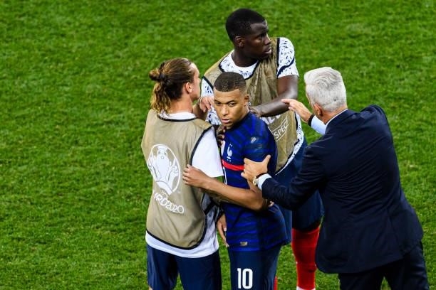 Kylian Mbappe of France reacts after failing on a penalty shot during the UEFA Euro 2020 Championship Round of 16 match between France and...