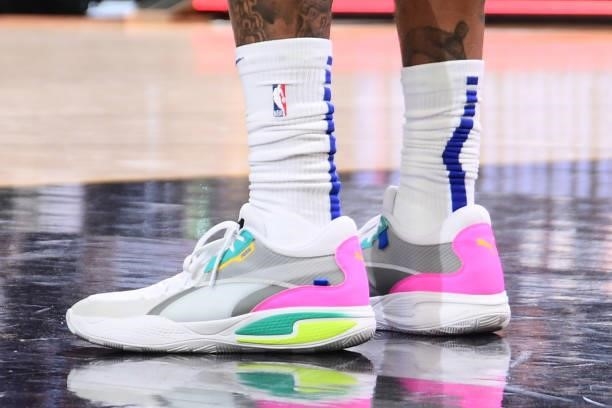 The sneakers of DeMarcus Cousins of the LA Clippers during the game against the Phoenix Suns during Game 5 of the Western Conference Finals of the...