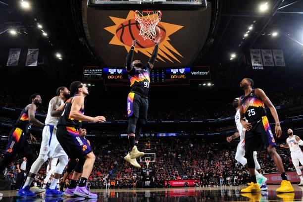Jae Crowder of the Phoenix Suns rebounds the ball against the LA Clippers during Game 5 of the Western Conference Finals of the 2021 NBA Playoffs on...
