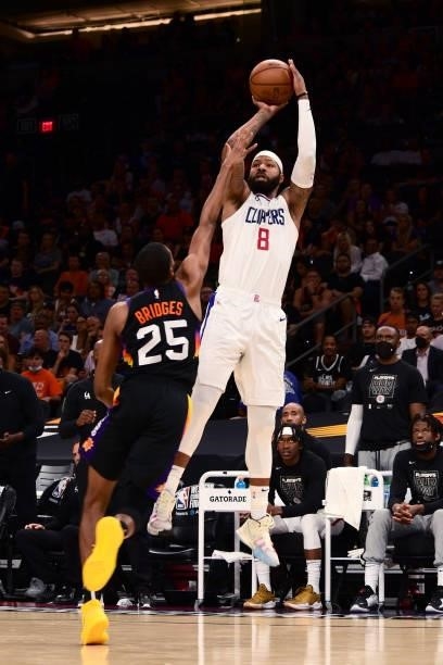 Marcus Morris Sr. #8 of the LA Clippers shoots the ball during the game against the Phoenix Suns during Game 5 of the Western Conference Finals of...