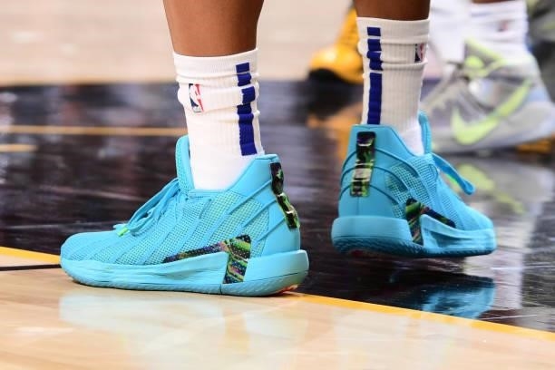 The sneakers of Yogi Ferrell of the LA Clippers during the game against the Phoenix Suns during Game 5 of the Western Conference Finals of the 2021...