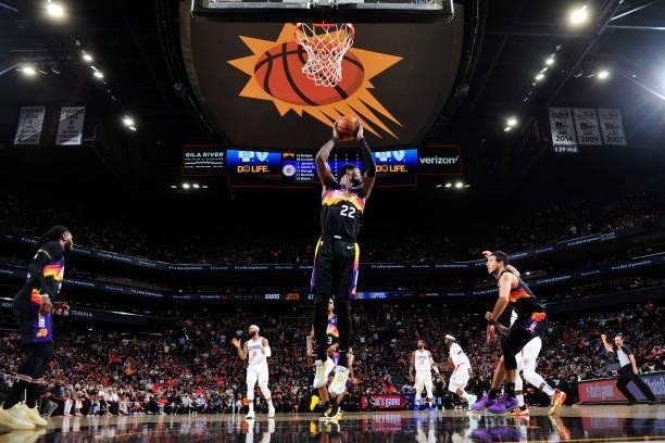 Deandre Ayton of the Phoenix Suns rebounds the ball against the LA Clippers during Game 5 of the Western Conference Finals of the 2021 NBA Playoffs...