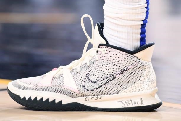 The sneakers of Marcus Morris Sr. #8 of the LA Clippers during the game against the Phoenix Suns during Game 5 of the Western Conference Finals of...