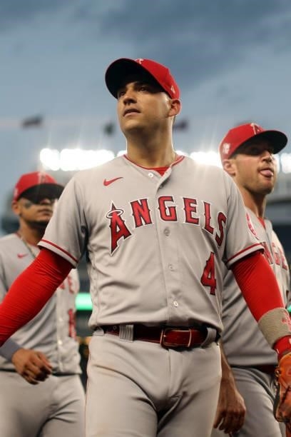 José Iglesias of the Los Angeles Angels looks on during the game between the Los Angeles Angels and the New York Yankees at Yankee Stadium on Monday,...