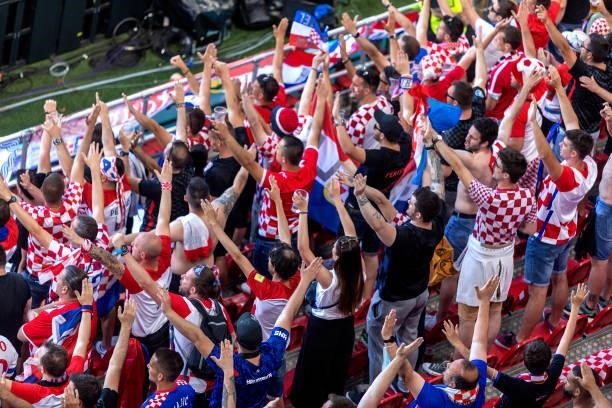 Spectators watch the match between Croatia and Spain at Parken Stadium during the EURO 2020 championship on June 28, 2021 in Copenhagen, Denmark.