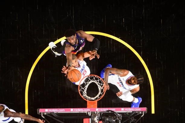Deandre Ayton of the Phoenix Suns shoots the ball against the LA Clippers during Game 5 of the Western Conference Finals of the 2021 NBA Playoffs on...