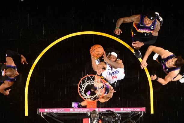 Terance Mann of the LA Clippers drives to the basket against the Phoenix Suns during Game 5 of the Western Conference Finals of the 2021 NBA Playoffs...