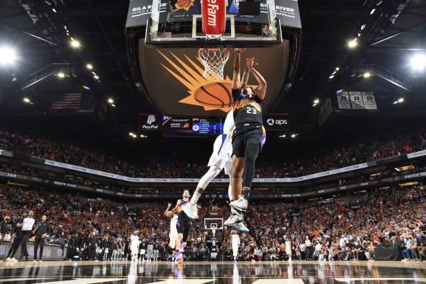 Cameron Johnson of the Phoenix Suns drives to the basket during the game against the LA Clippers during Game 5 of the Western Conference Finals of...