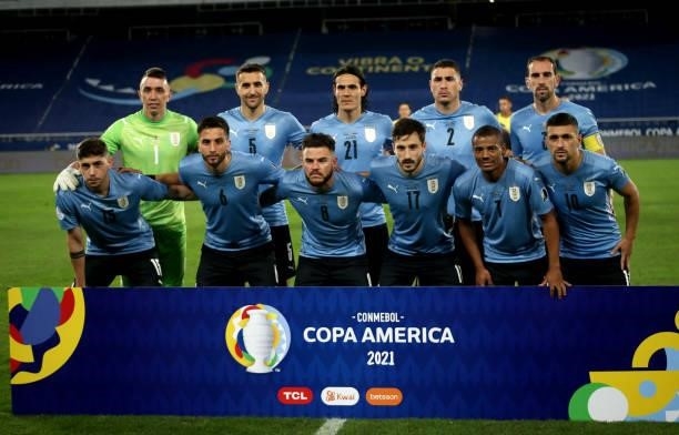 The Uruguay team poses prior to the match between Uruguay and Paraguay as part of Conmebol Copa America Brazil 2021 at Estadio Olímpico Nilton Santos...
