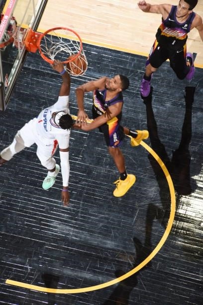 Reggie Jackson of the LA Clippers dunks the ball during the game against the Phoenix Suns during Game 5 of the Western Conference Finals of the 2021...