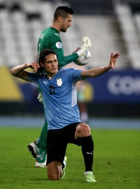 Edinson Cavani of Uruguay celebrates after scoring a penalty during the match between Uruguay and Paraguay as part of Conmebol Copa America Brazil...