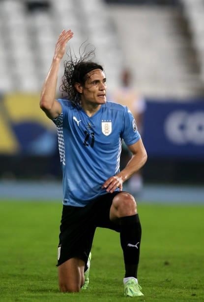 Edinson Cavani of Uruguay celebrates after scoring a penalty during the match between Uruguay and Paraguay as part of Conmebol Copa America Brazil...