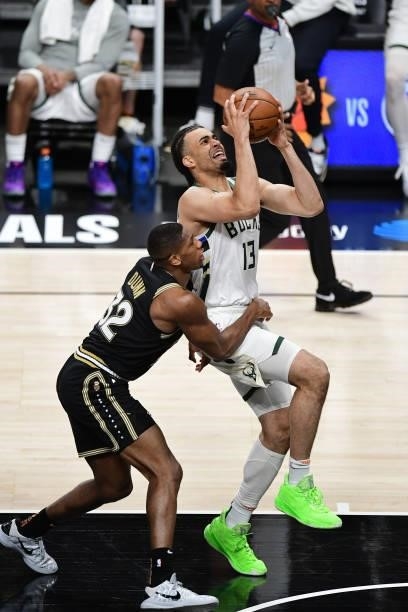 JuNE 29: Jordan Nwora of the Milwaukee Bucks shoots the ball against the Atlanta Hawks during Game 4 of the Eastern Conference Finals of the 2021 NBA...