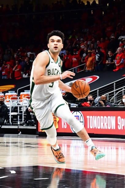 Elijah Bryant of the Milwaukee Bucks drives to the basket during Game 4 of the Eastern Conference Finals of the 2021 NBA Playoffs on June 29, 2021 at...