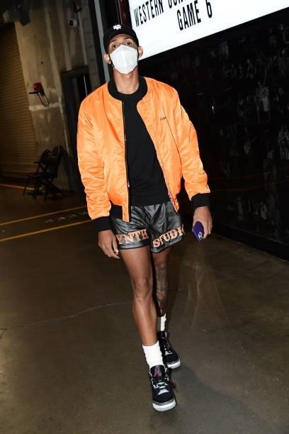 Cameron Payne of the Phoenix Suns arrives to the arena before the game against the LA Clippers during Game 6 of the Western Conference Finals of the...