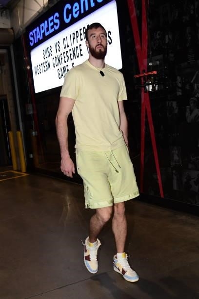 Frank Kaminsky of the Phoenix Suns arrives to the arena before the game against the LA Clippers during Game 6 of the Western Conference Finals of the...