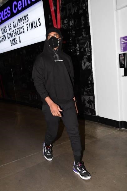 Chris Paul of the Phoenix Suns arrives to the arena before the game against the LA Clippers during Game 6 of the Western Conference Finals of the...