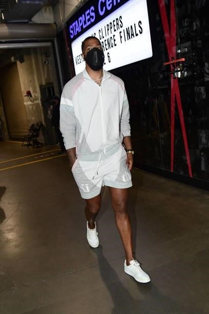 Marcus Morris Sr. #8 of the LA Clippers arrives to the arena before the game against the Phoenix Suns during Game 6 of the Western Conference Finals...