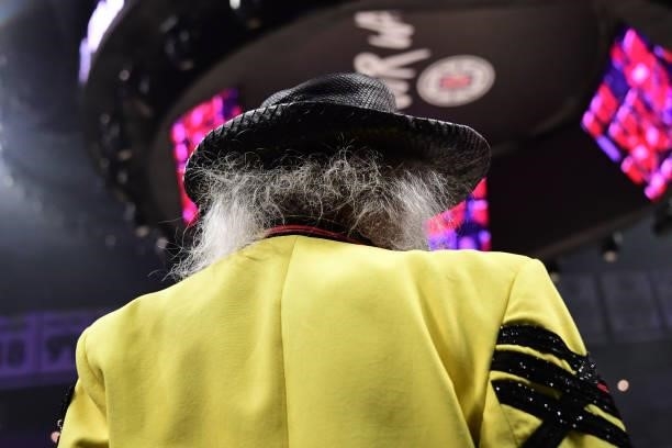Superfan, James Goldstein looks on before the game between the Phoenix Suns and the LA Clippers during Game 6 of the Western Conference Finals of the...