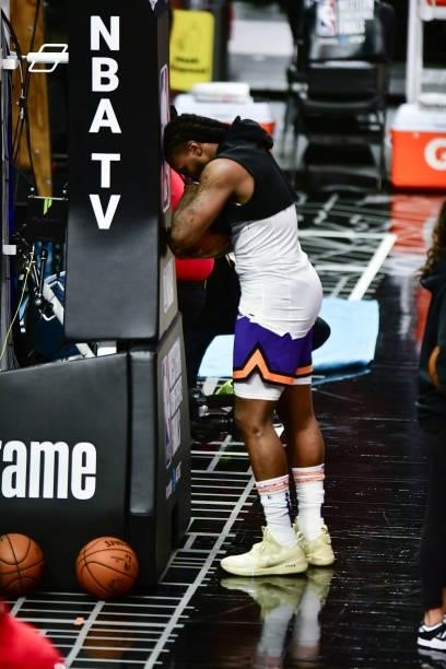 Jae Crowder of the Phoenix Suns warms up before the game against the LA Clippers during Game 6 of the Western Conference Finals of the 2021 NBA...
