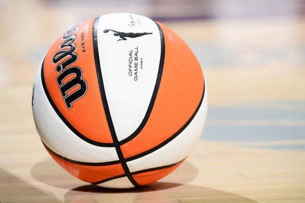The official basketball of the WNBA pictured on June 30, 2021 at Phoenix Suns Arena in Phoenix, Arizona. NOTE TO USER: User expressly acknowledges...