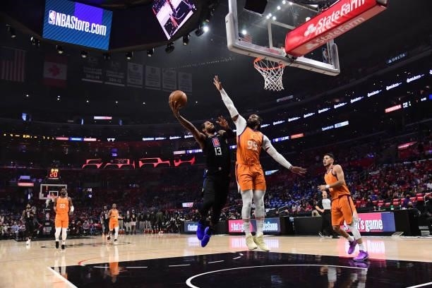 Paul George of the LA Clippers shoots the ball against the Phoenix Suns during Game 6 of the Western Conference Finals of the 2021 NBA Playoffs on...