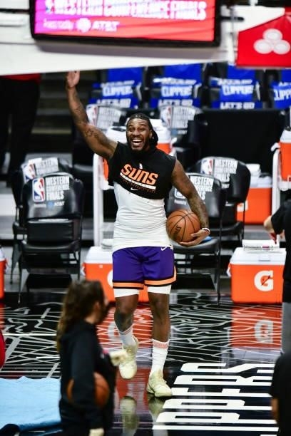 Jae Crowder of the Phoenix Suns smiles before the game against the LA Clippers during Game 6 of the Western Conference Finals of the 2021 NBA...
