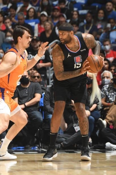 DeMarcus Cousins of the LA Clippers handles the ball against the Phoenix Suns during Game 6 of the Western Conference Finals of the 2021 NBA Playoffs...