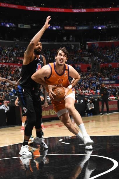 Dario Saric of the Phoenix Suns drives to the basket against the LA Clippers during Game 6 of the Western Conference Finals of the 2021 NBA Playoffs...