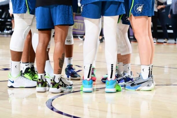 The The sneakers worn by the Minnesota Lynx during the game against the Phoenix Mercury on June 30, 2021 at Phoenix Suns Arena in Phoenix, Arizona....