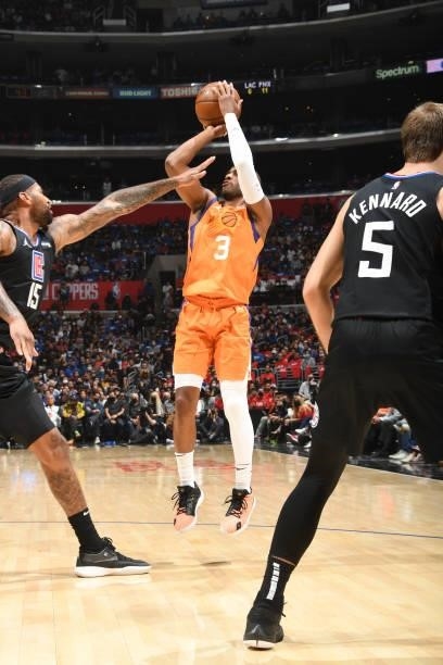 Chris Paul of the Phoenix Suns shoots the ball against the LA Clippers during Game 6 of the Western Conference Finals of the 2021 NBA Playoffs on...