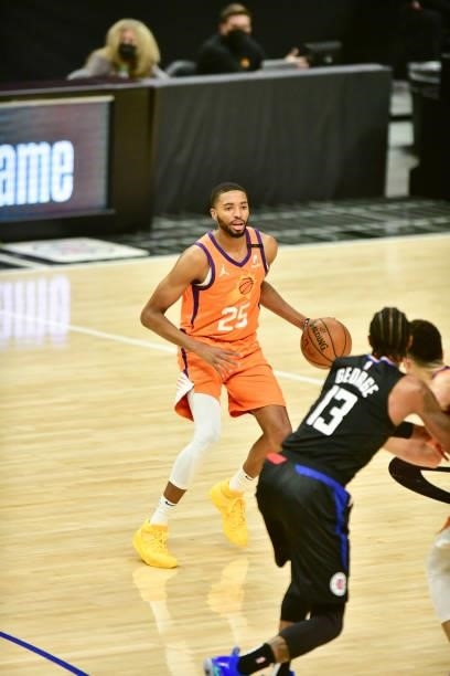 Mikal Bridges of the Phoenix Suns handles the ball during the game against the LA Clippers during Game 6 of the Western Conference Finals of the 2021...