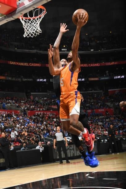 Cameron Payne of the Phoenix Suns drives to the basket against the LA Clippers during Game 6 of the Western Conference Finals of the 2021 NBA...
