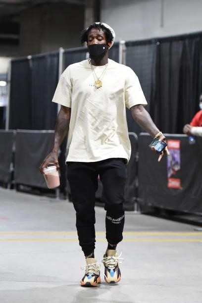 Patrick Beverley of the LA Clippers arrives to the arena prior to the game against the Phoenix Suns during Game 6 of the Western Conference Finals of...