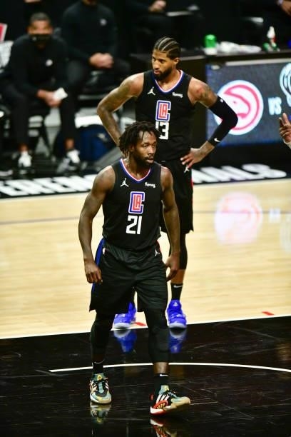 Patrick Beverley of the LA Clippers reacts to a play during the game against the Phoenix Suns during Game 6 of the Western Conference Finals of the...