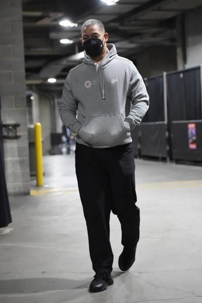 Head Coach Tyronn Lue of the Los Angeles Clippers arrives to the arena prior to the game against the Phoenix Suns during Game 6 of the Western...