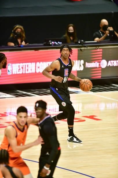 Terance Mann of the LA Clippers handles the ball during the game against the Phoenix Suns during Game 6 of the Western Conference Finals of the 2021...