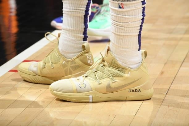 The sneakers worn by Jae Crowder of the Phoenix Suns during Game 6 of the Western Conference Finals of the 2021 NBA Playoffs on June 30, 2021 at...