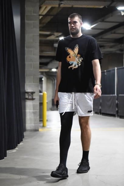 Ivica Zubac of the LA Clippers arrives to the arena prior to the game against the Phoenix Suns during Game 6 of the Western Conference Finals of the...